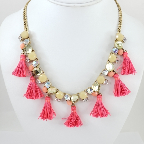 J. Crew necklace pink tassels aurora borealis rhinestones A0302 - Picture 8 of 11